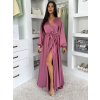 Malinové saténové elegantní šaty WOMAN s dlouhým rukávem (Veľkosť ONESIZE)