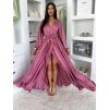 Malinové saténové elegantní šaty WOMAN s dlouhým rukávem (Veľkosť ONESIZE)