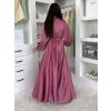 Malinové saténové elegantní šaty WOMAN s dlouhým rukávem (Veľkosť ONESIZE)
