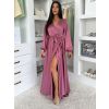 Malinové saténové elegantní šaty WOMAN s dlouhým rukávem (Veľkosť ONESIZE)
