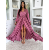 Malinové saténové elegantní šaty WOMAN s dlouhým rukávem (Veľkosť ONESIZE)