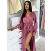 Malinové saténové elegantní šaty WOMAN s dlouhým rukávem (Veľkosť ONESIZE)