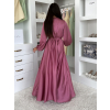 Malinové saténové elegantní šaty WOMAN s dlouhým rukávem (Veľkosť ONESIZE)