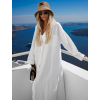 Bílé dlouhé basic oversized  bavlněné maxi košilové šaty FLARETA (Veľkosť ONESIZE)