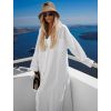 Bílé dlouhé basic oversized  bavlněné maxi košilové šaty FLARETA (Veľkosť ONESIZE)