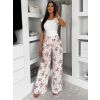 Bílé květinové letní elegantní kalhoty FOUKALA (Veľkosť L/XL)