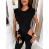 Černý elegantní kalhotový komplet LAVEERA s body (Veľkosť ONESIZE)
