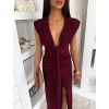 Vínové elegantní dlouhé šaty DULEA s výstřihem (Veľkosť ONESIZE)