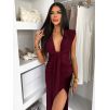 Vínové elegantní dlouhé šaty DULEA s výstřihem (Veľkosť ONESIZE)