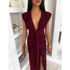 Vínové elegantní dlouhé šaty DULEA s výstřihem (Veľkosť ONESIZE)