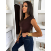 Tmavě hnědé elastické krátké basic triko SELYNA (Veľkosť ONESIZE)