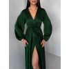 Tmavě zelené elegantní šaty WOMAN s dlouhým rukávem (Veľkosť ONESIZE)