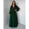 Tmavě zelené elegantní šaty WOMAN s dlouhým rukávem (Veľkosť ONESIZE)