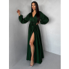 Tmavě zelené elegantní šaty WOMAN s dlouhým rukávem (Veľkosť ONESIZE)
