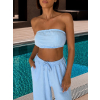 Světle modrý mušelínový letní crop top BALEEN pás přes prsa (Veľkosť ONESIZE)