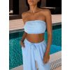 Světle modrý mušelínový letní crop top BALEEN pás přes prsa (Veľkosť ONESIZE)