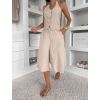 Béžové ľanové štýlové culottes nohavice ILUMINA (Veľkosť ONESIZE)