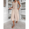 Béžové lněné stylové culottes kalhoty ILUMINA (Veľkosť ONESIZE)