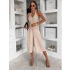 Béžové ľanové štýlové culottes nohavice ILUMINA (Veľkosť ONESIZE)