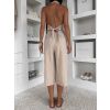 Béžové ľanové štýlové culottes nohavice ILUMINA (Veľkosť ONESIZE)