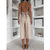 Béžové lněné stylové culottes kalhoty ILUMINA (Veľkosť ONESIZE)