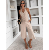 Béžové lněné stylové culottes kalhoty ILUMINA (Veľkosť ONESIZE)