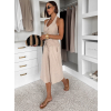 Béžové lněné stylové culottes kalhoty ILUMINA (Veľkosť ONESIZE)