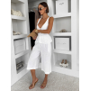 Bílé lněné volné culottes kalhoty ILUMINA (Veľkosť ONESIZE)