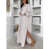 Béžové pruhované dlouhé oversized bavlněné maxi košilové šaty FLARETA (Veľkosť ONESIZE)