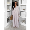 Béžové pruhované dlouhé oversized bavlněné maxi košilové šaty FLARETA (Veľkosť ONESIZE)