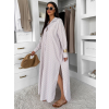 Béžové pruhované dlouhé oversized bavlněné maxi košilové šaty FLARETA (Veľkosť ONESIZE)