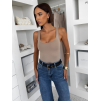 Hnědé elastické basic body ELYRO s výstřihem (Veľkosť M/L)