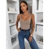 Hnedé elastické basic body ELYRO s výstrihom (Veľkosť M/L)