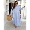 Modré pruhované dlouhé basic oversized bavlněné košilové šaty FLARETA (Veľkosť ONESIZE)
