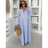 Modré pruhované dlouhé basic oversized bavlněné košilové šaty FLARETA (Veľkosť ONESIZE)