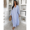 Modré pruhované dlouhé basic oversized bavlněné košilové šaty FLARETA (Veľkosť ONESIZE)