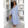 Modré pruhované dlouhé basic oversized bavlněné košilové šaty FLARETA (Veľkosť ONESIZE)