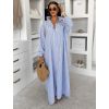 Modré pruhované dlhé basic oversized bavlnené košeľové šaty FLARETA (Veľkosť ONESIZE)