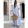 Modré pruhované dlhé basic oversized bavlnené košeľové šaty FLARETA (Veľkosť ONESIZE)