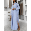 Modré pruhované dlouhé basic oversized bavlněné košilové šaty FLARETA (Veľkosť ONESIZE)