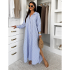 Modré pruhované dlouhé basic oversized bavlněné košilové šaty FLARETA (Veľkosť ONESIZE)