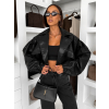 Čierna štýlová oversized biker koženková bunda LILOURA (Veľkosť M/L)