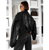 Čierna štýlová oversized biker koženková bunda LILOURA (Veľkosť M/L)