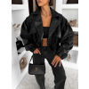 Čierna štýlová oversized biker koženková bunda LILOURA (Veľkosť M/L)