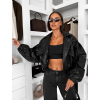 Čierna štýlová oversized biker koženková bunda LILOURA (Veľkosť M/L)