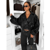 Čierna štýlová oversized biker koženková bunda LILOURA (Veľkosť M/L)