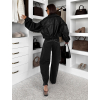 Čierna štýlová oversized biker koženková bunda LILOURA (Veľkosť M/L)