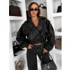 Čierna štýlová oversized biker koženková bunda LILOURA (Veľkosť M/L)
