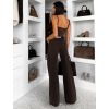 Tmavě hnědé basic wide leg široké džíny VALUNETTE s vysokým pasem (Veľkosť L)