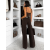 Tmavo hnedé basic wide leg široké džínsy VALUNETTE (Veľkosť L)